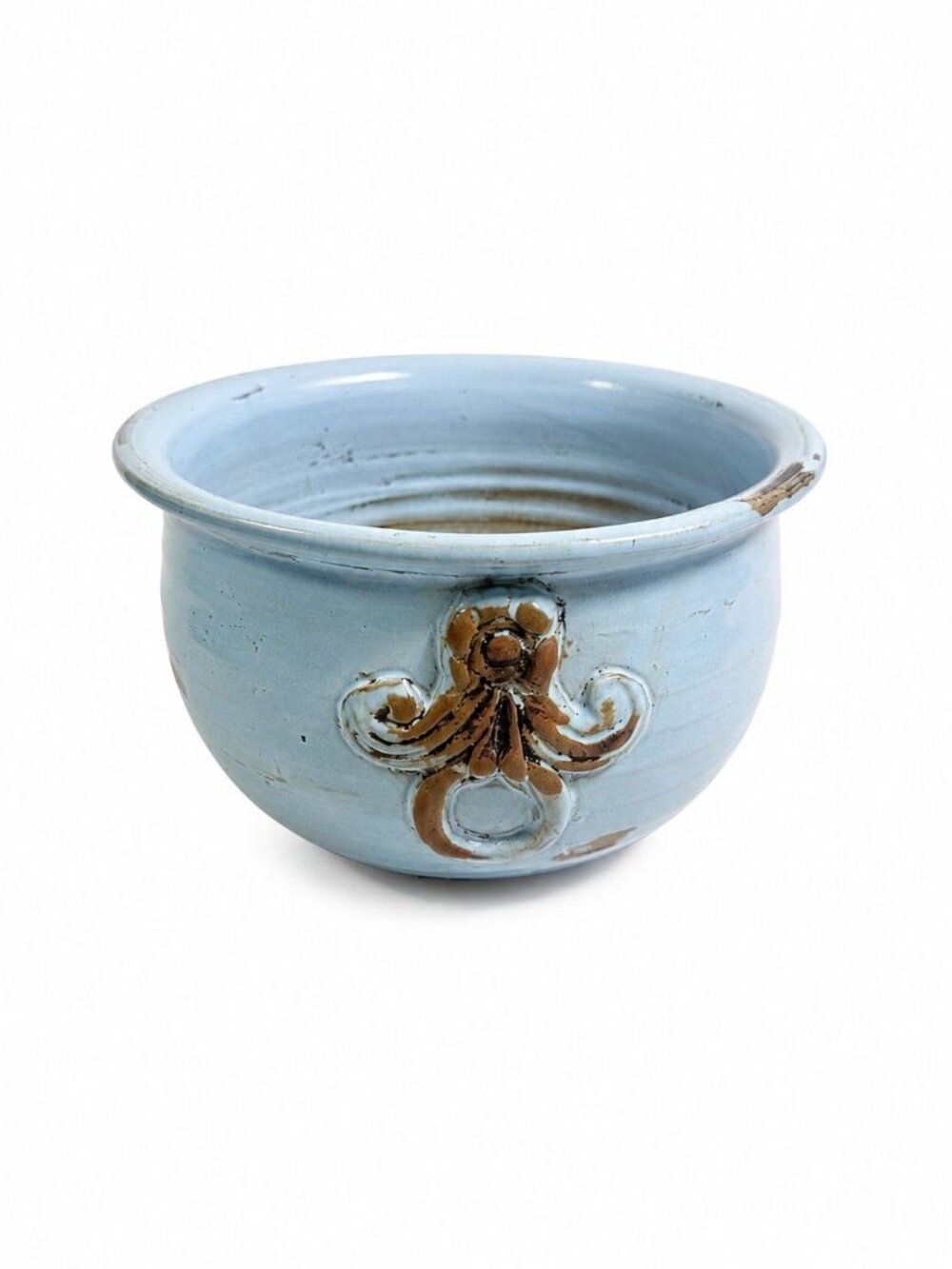 Jardiniere Cachepot Planter Pottery Glazed Ceramic Import Vintage Blue Painted I